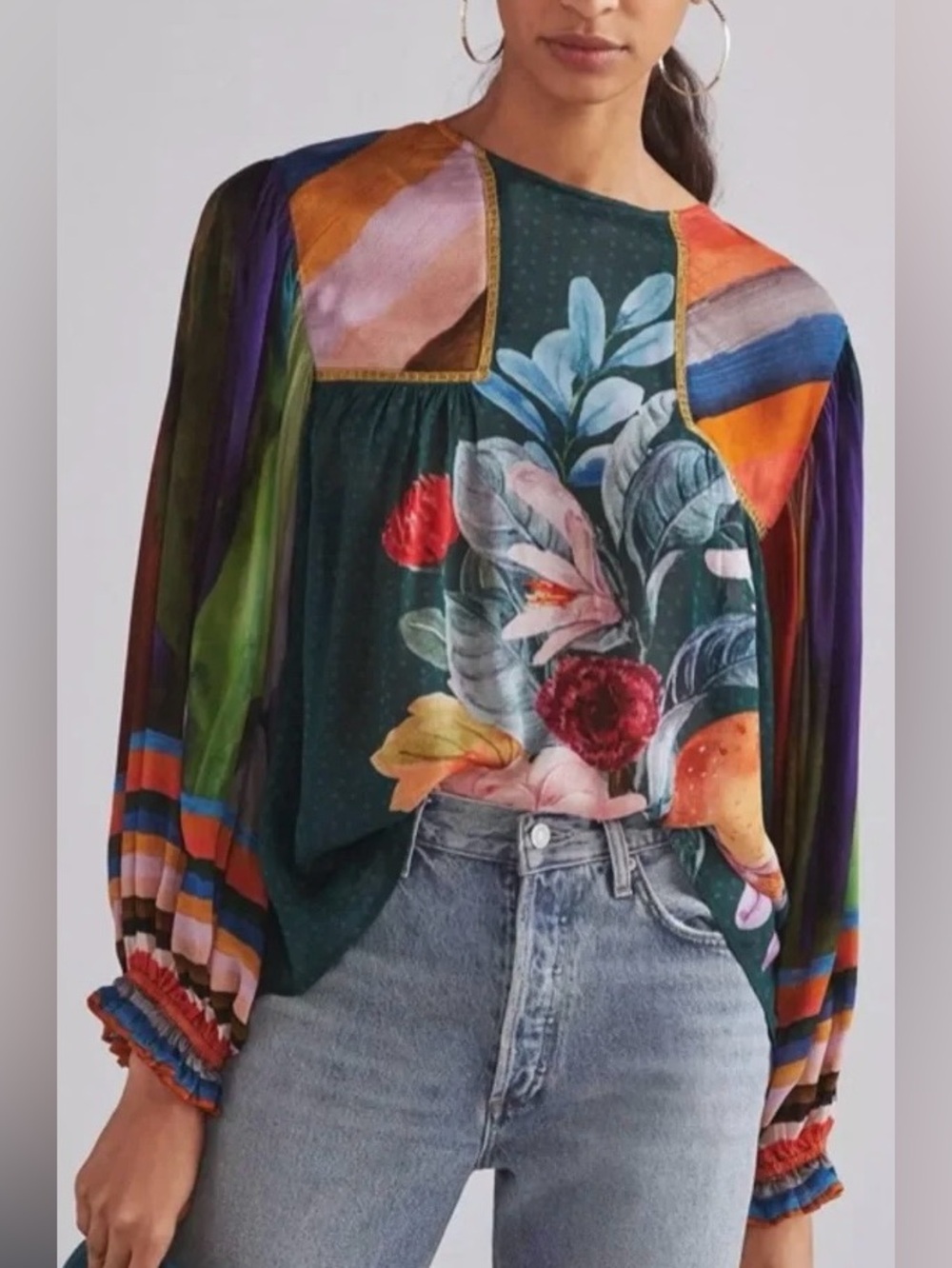Bl^nk London x Anthropologie Miranda Blouse Colorful Dark Floral Abstract Medium